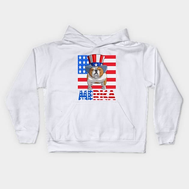 English Bulldog Merica American Flag Kids Hoodie by Noseking